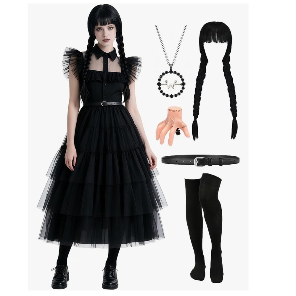 NWT Wednesday Adams Family fancy dress costume and accessories
sz Med